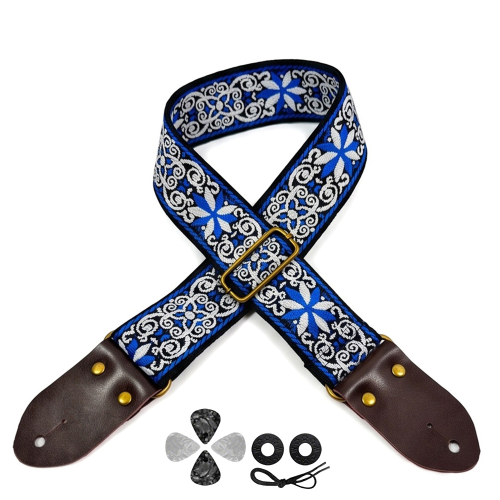 Musical Instrument Types - Embroidered Print Guitar Strap Vintage Ethnic